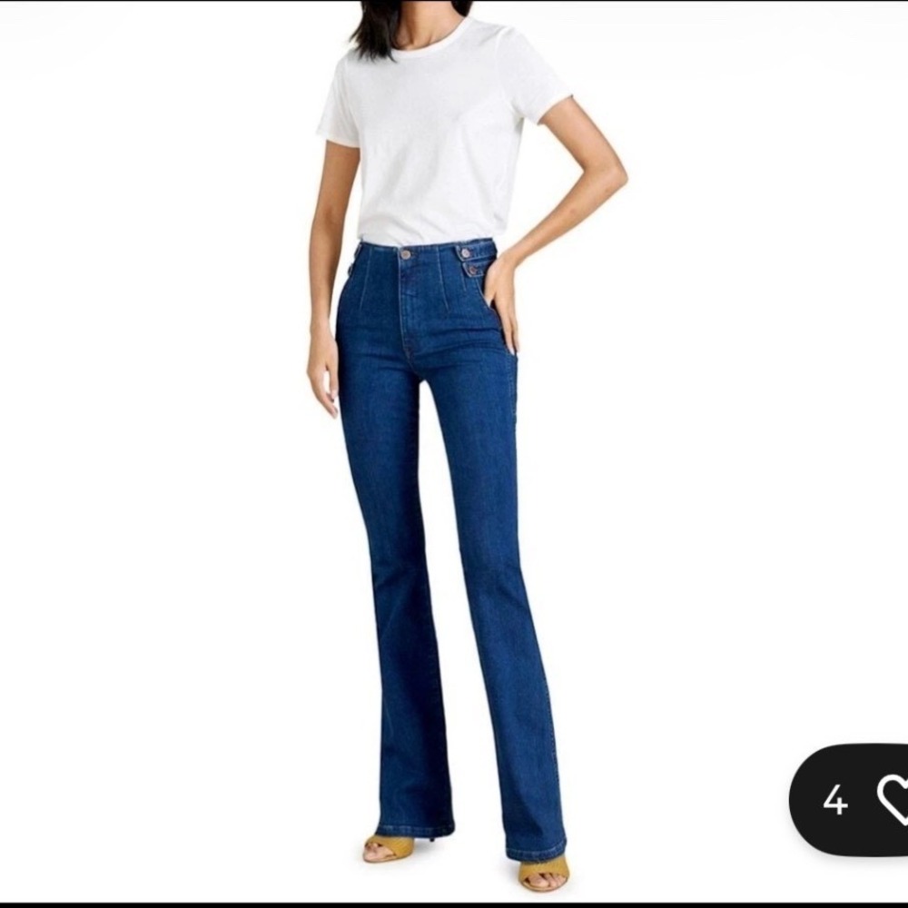 Veronica Beard Beverly High Rise Skinny Flare Jeans Dark Wash‎ Washed Oxford 30